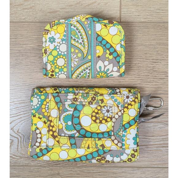Vera Bradley Lemon Parfait Pair Set Travel ID Coin Purse Wallet + Card Holder - Picture 2 of 11